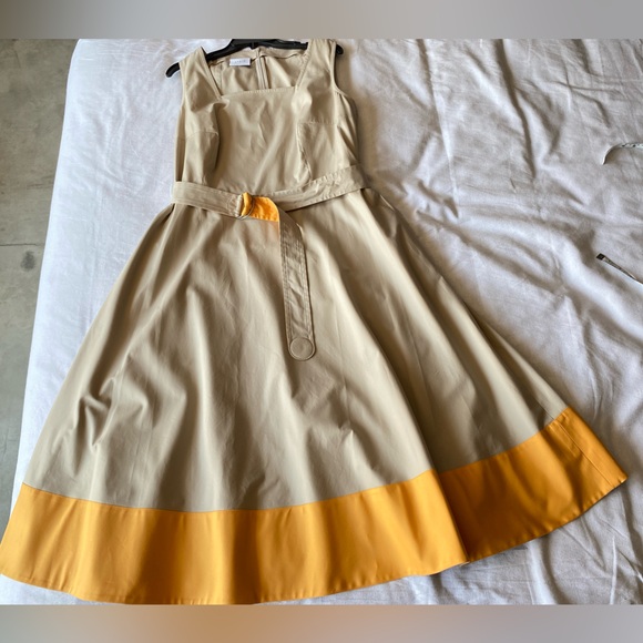 🆕 Akris Punto Beige/Orange Cotton Colorblock Midi Dress - Picture 12 of 15